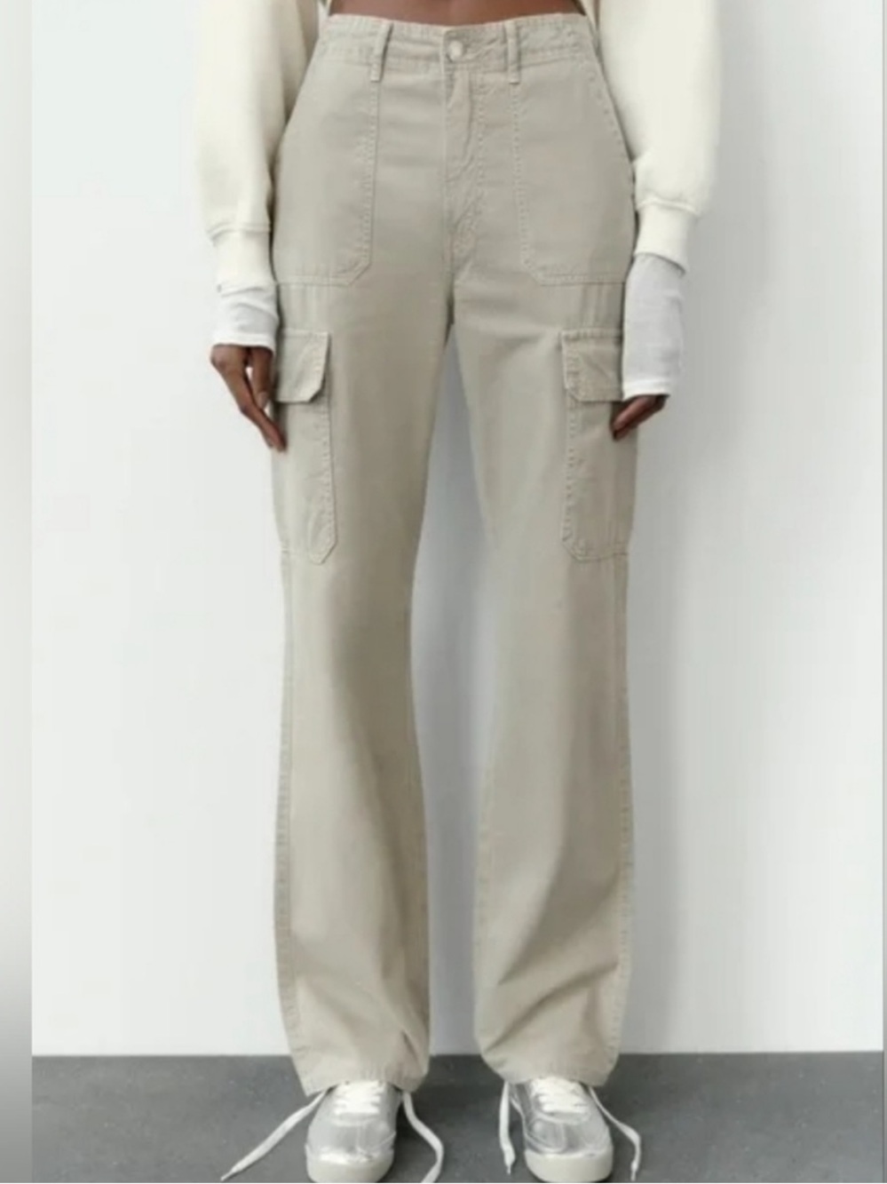 Zara Cotton Cargo Pants - Light Khaki / Beige Colour - Size 4